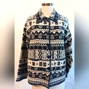 Vintage cotton knit Southwestern boho jacket with pockets. Large. Fashion Bug